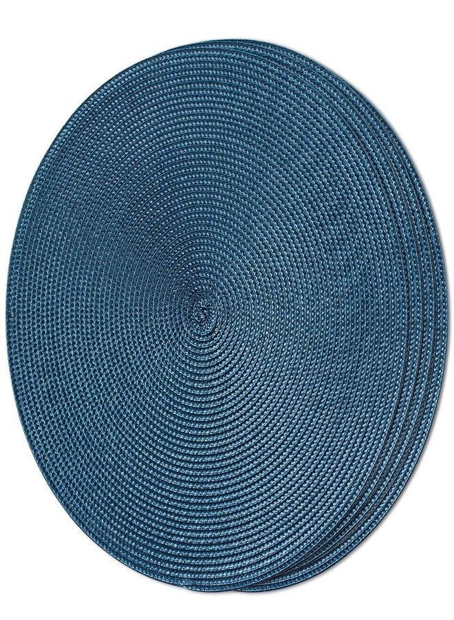 FunWheat Round Braided Placemats Set of 4 Table Mats for Dining Tables Woven Washable Non-Slip Place mats 15inch (Blue, 4pcs) - Image 1