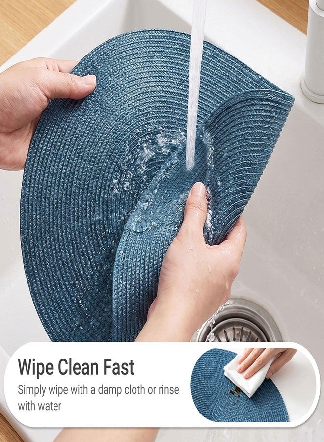 FunWheat Round Braided Placemats Set of 4 Table Mats for Dining Tables Woven Washable Non-Slip Place mats 15inch (Blue, 4pcs) - Image 3