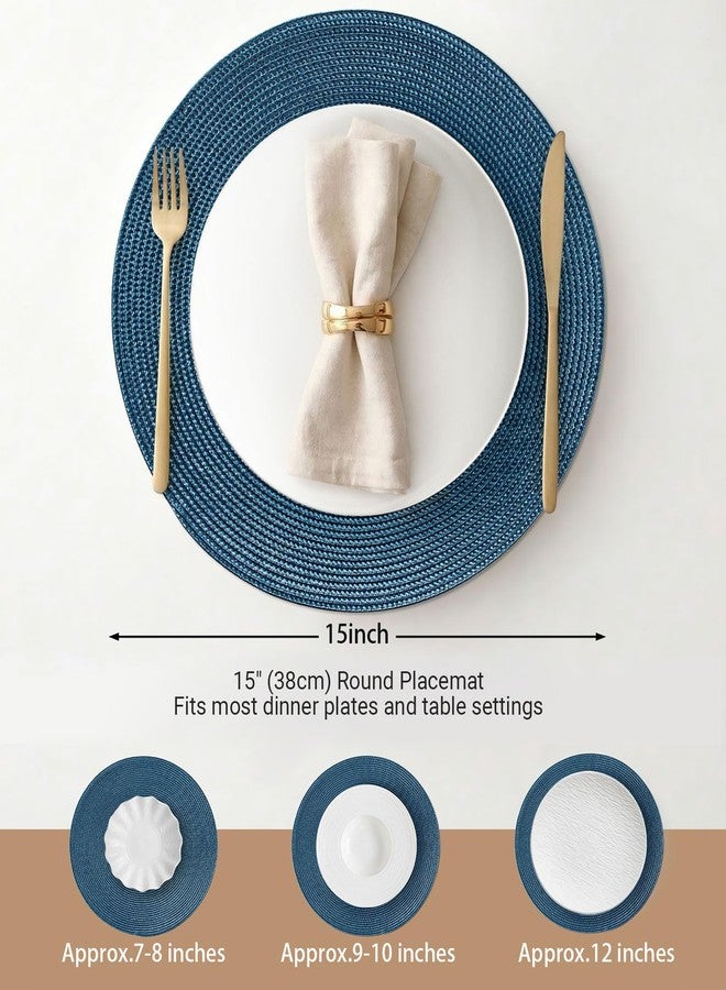 FunWheat Round Braided Placemats Set of 4 Table Mats for Dining Tables Woven Washable Non-Slip Place mats 15inch (Blue, 4pcs) - Image 2