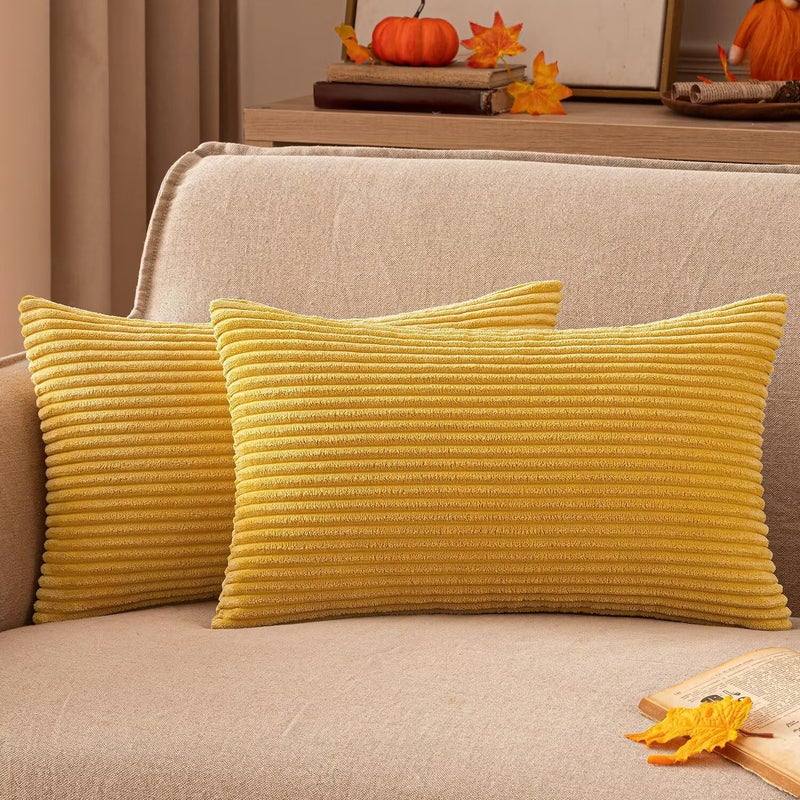 EMEMA Autumn Corduroy Decorative Cushion Cover Decorative Cushion Sofa Cushion 40 x 60 cm Corduroy Cushion Cover Decorative Soft Decorative Cushion Covers Cushion for Sofa Armchair Home Bedroom Straw - Image 1