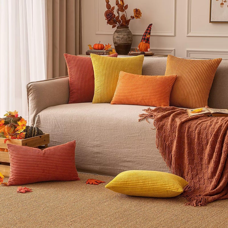 EMEMA Autumn Corduroy Decorative Cushion Cover Decorative Cushion Sofa Cushion 40 x 60 cm Corduroy Cushion Cover Decorative Soft Decorative Cushion Covers Cushion for Sofa Armchair Home Bedroom Straw - Image 4