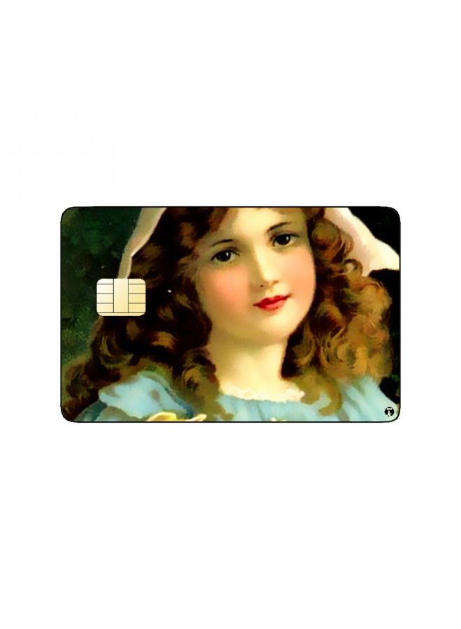 RKN PRINTED BANK CARD STICKER Beautiful Girl Vintage Art With Yellow Roses - Image 1