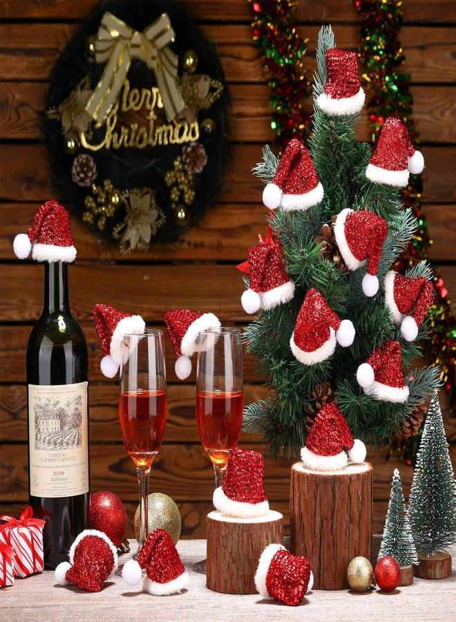 اوريهير مجموعة أوريهير من 40 قطعة من قبعات سانتا الصغيرة لعيد الميلاد، مثالية للأعمال اليدوية، وأغطية زجاجات النبيذ الصغيرة المصنوعة من القطيفة الحمراء اللامعة، وحاملات أدوات المائدة، وديكورات عيد الميلاد المصنوعة يدويًا. - Image 3