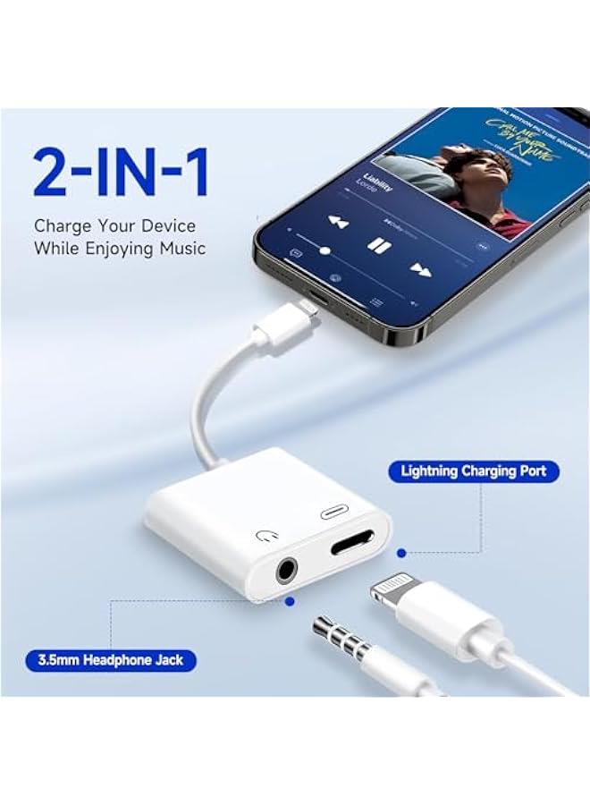 【Apple MFi Certified】 2-in-1 Charging & Audio Adapter for iPhone, Lightning to 3.5mm Headphone Jack Dongle Splitter, Supports Hi-Res Lossless Sound, Compatible with iPhone 14/13/12/11/XS/XR/8/7 1Pack - Image 2