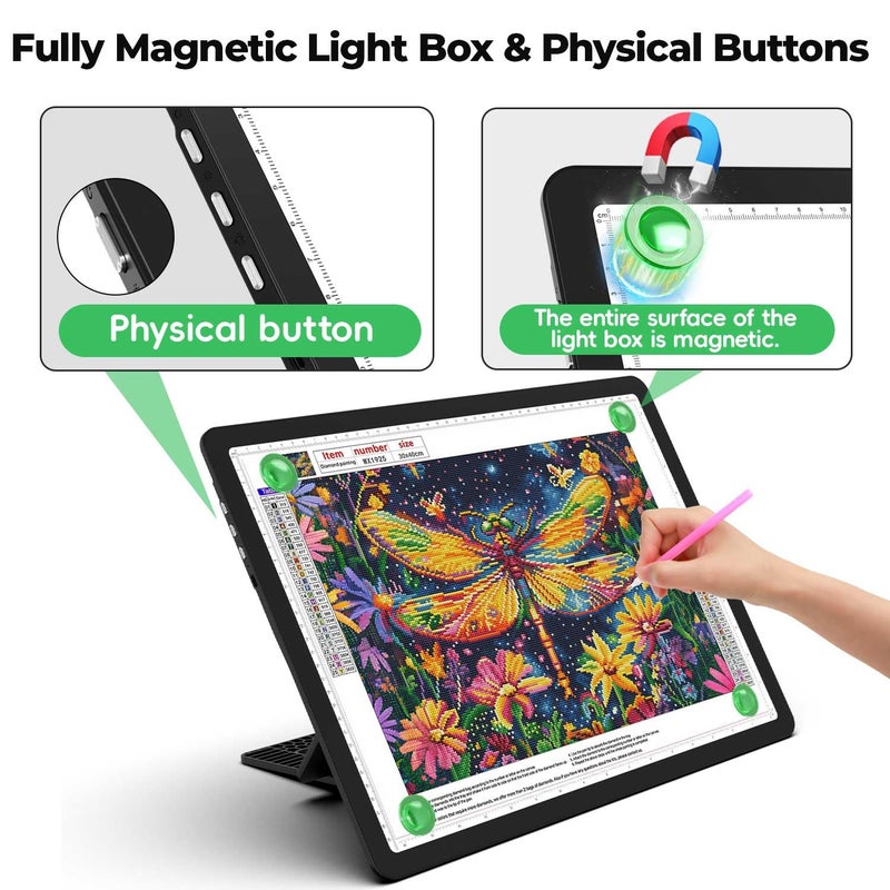 Zocelight Rechargeable A4 Light Pad with Built-in Stand,Super Bright Magnetic Light Table with Physical Buttons,Wireless Light Box for Tracing, Light Board for Diamond Painting,Sketching Weeding Vinyl - Image 3