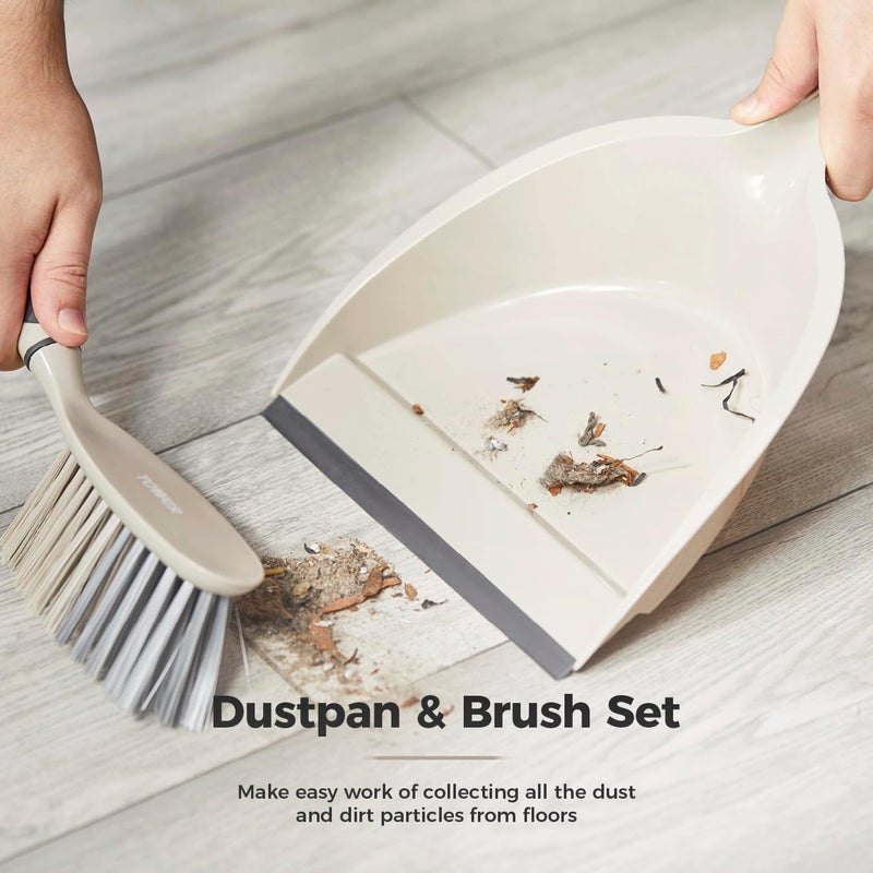Tower T769002MSH 5-in-1 Cleaning Set with Dust Pan and Brush/Kitchen Broom/Dish Brush/Scrub Brush, Latte & Grey - Image 5