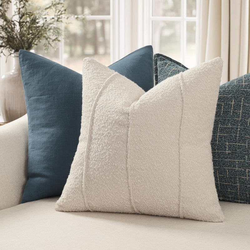 YCOLL Textured Boucle Throw Pillow Covers 20x20 Pack of 2 - Soft Neutral Striped Cushion Covers, Cozy Accent Decorative Pillow Covers for Couch, Sofa, Bed, Living Room (Beige) - Image 2