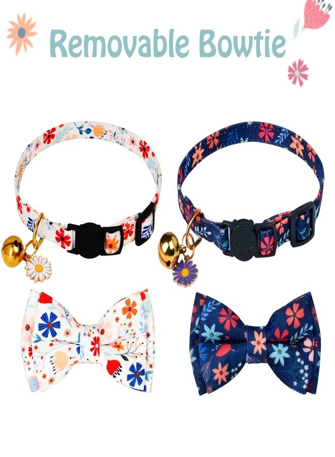 PREHAI Flower Cat Collar Breakaway With Bow Tie Bell 2 Pack White & Blue Floral Pendant Cute Cat Collars Adjustable Safety Kitty Kitten Collars Soft Fancy Cat Collar for Female Girl Cats Male Boy Cats - Image 5