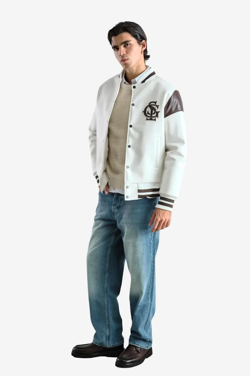 Giesto White GIESTO Faux Leather Bomber Jacket for Men | Best Price UAE