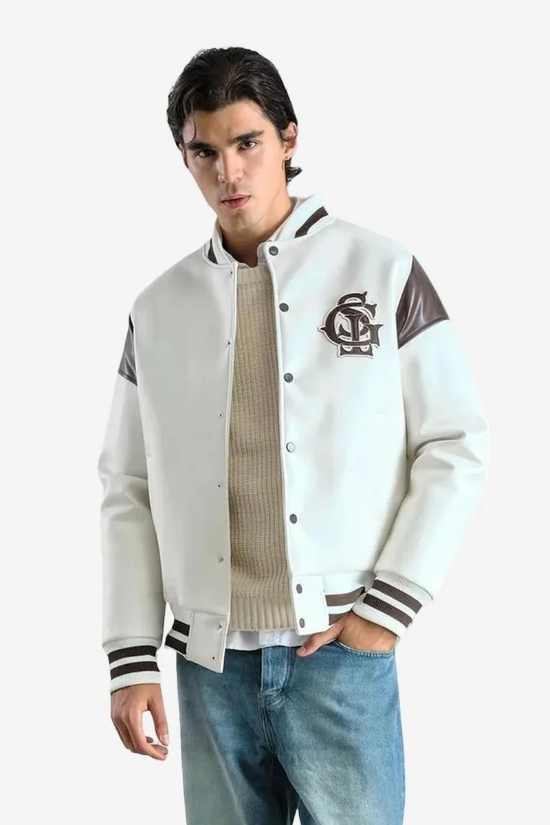 GIESTO Faux Leather Bomber Jacket