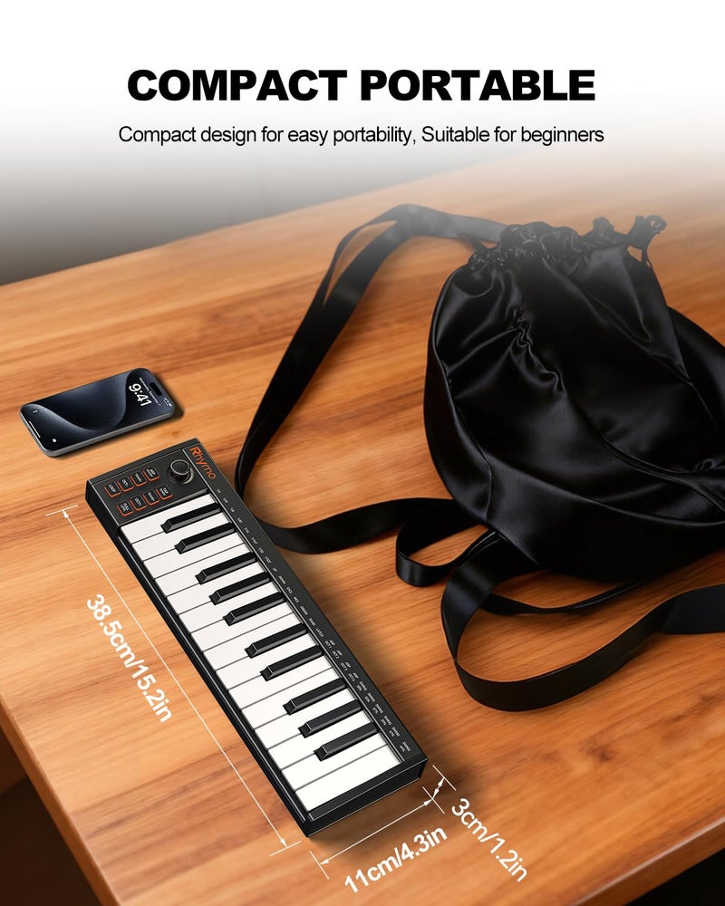 RHYMO 25 Key MIDI Keyboard Controller, USB Bus-Powered Portable Piano with Arpeggiator, Tap Tempo, Sustain Pedal, Compatible with GarageBand, FL Studio, Ableton for Mac/PC/iOS - Image 5