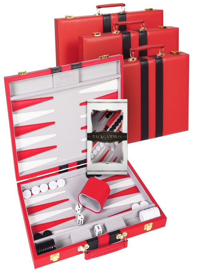 Crazy Games Backgammon Set 15 inch, Medium - Classic Board for Adults and Kids with Premium Leather Case - Includes Strategy & Tip Guide (Red) - Image 5