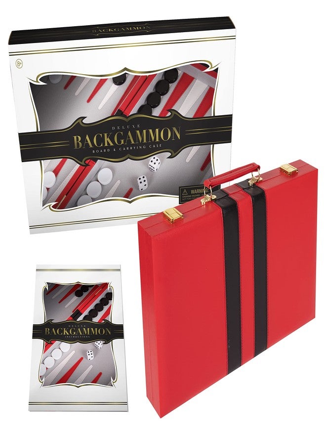 Crazy Games Backgammon Set 15 inch, Medium - Classic Board for Adults and Kids with Premium Leather Case - Includes Strategy & Tip Guide (Red) - Image 2