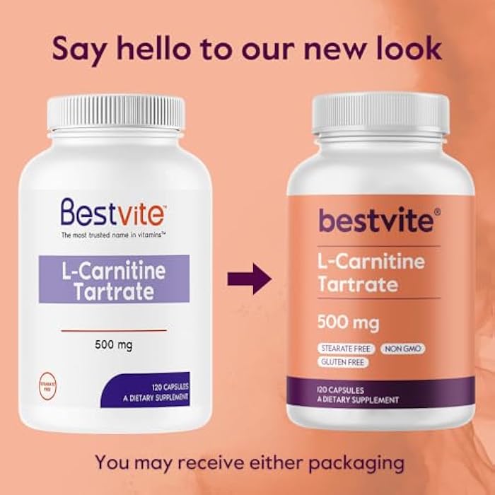 BESTVITE L-Carnitine Tartrate 500mg per Capsule (120 Capsules) - No Stearates - Non GMO - Gluten Free - Image 3