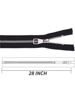 Generic 2PCS Metal Zipper #5-Glossy Separating Jaket Zippers for Sewing 28 Inch-Heavy Duty Coats Zippers-VOC Zipper One Way Open Bottom-Black Tape with Sliver Teeth(28"2PCS)  - Image 2