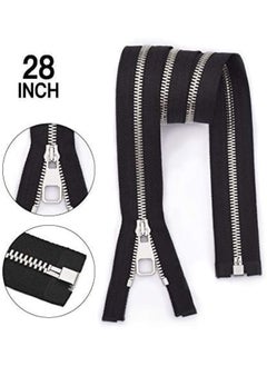Generic 2PCS Metal Zipper #5-Glossy Separating Jaket Zippers for Sewing 28 Inch-Heavy Duty Coats Zippers-VOC Zipper One Way Open Bottom-Black Tape with Sliver Teeth(28"2PCS)  - Image 4