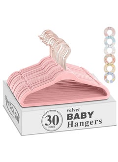 Red Dot Gift 30-Pack Baby Velvet Hangers 11Inch - Nursery Clothes Hangers Non Slip Toddler Hangers, 360 Chrome Rose-Gold Hook with 6 Pieces Baby Clothing Dividers (Rose Pink# + Divider, 30)  - Image 1