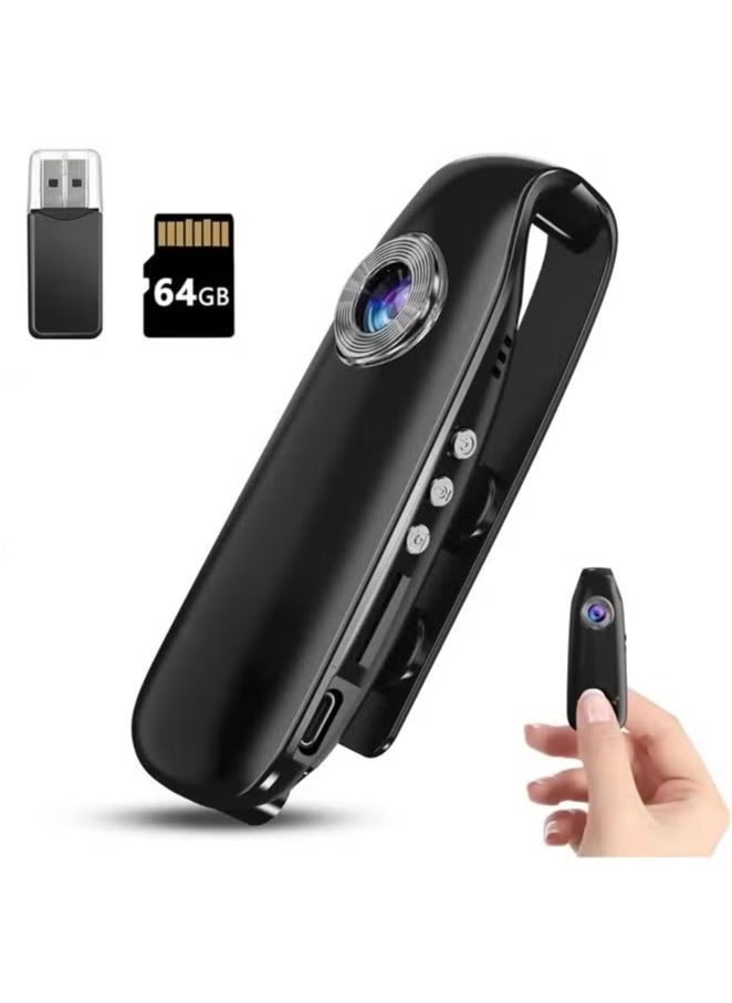 Generic - Mini Body Camera with Audio and Video Recording 1080P 64GB Motion Detection Video Recorder Wearable POV Camcorder with Magnetic Pocket Portable DV for Cycling,Pets,Walking,Travaling（With 64GB SD Card And Card Reader） - Image 1