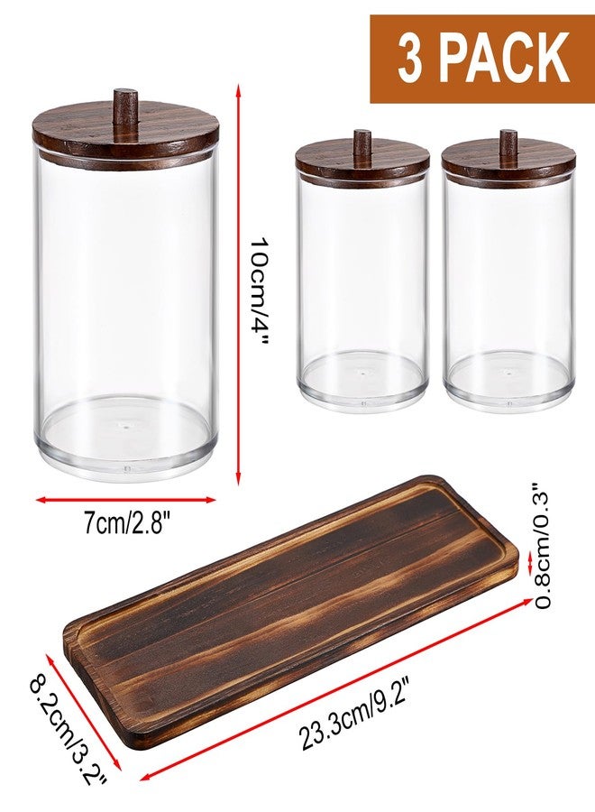 GUSHBIN 3 Packs Acrylic Cotton Swab Holder Qtip Holder Bathroom Accessories Storage Container with Tray Qtip Dispenser with Lid for Dental Floss - Image 3