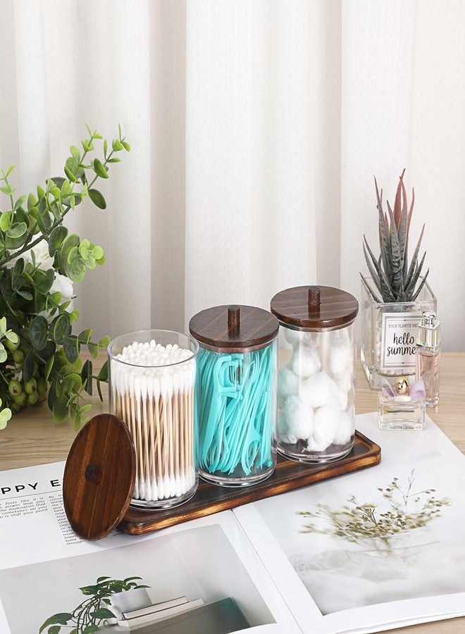 GUSHBIN 3 Packs Acrylic Cotton Swab Holder Qtip Holder Bathroom Accessories Storage Container with Tray Qtip Dispenser with Lid for Dental Floss - Image 2
