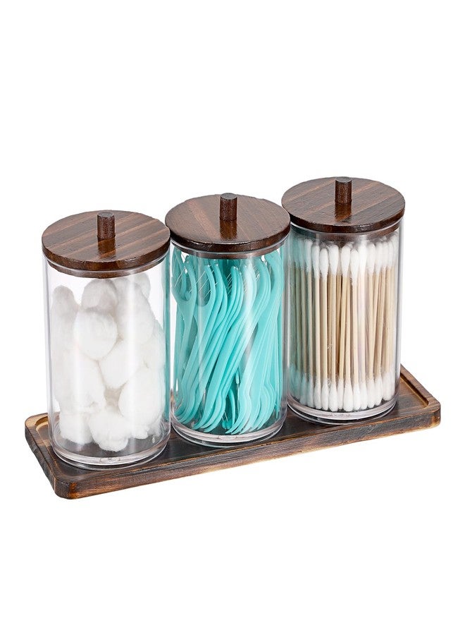 GUSHBIN 3 Packs Acrylic Cotton Swab Holder Qtip Holder Bathroom Accessories Storage Container with Tray Qtip Dispenser with Lid for Dental Floss - Image 1