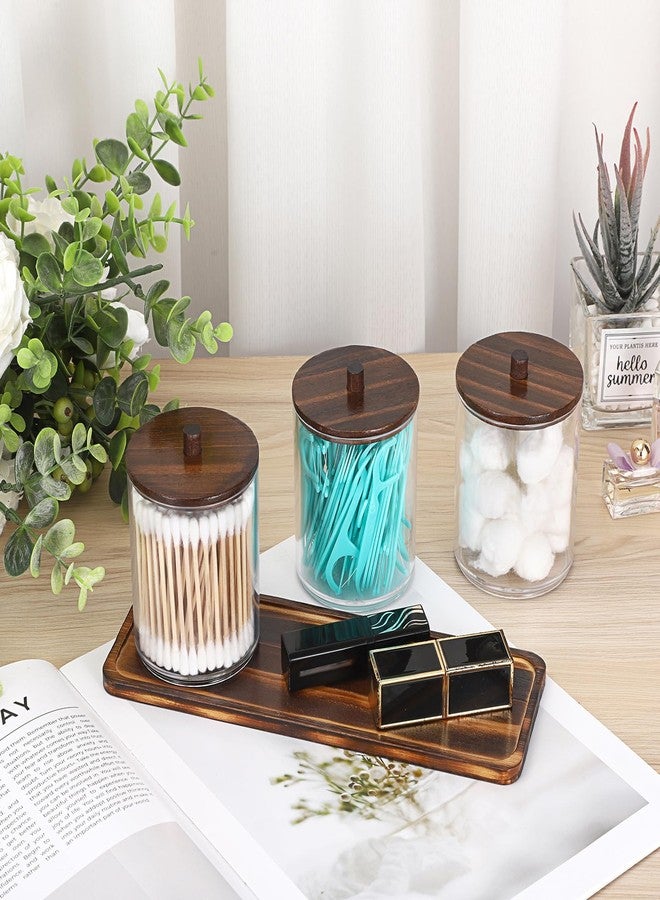 GUSHBIN 3 Packs Acrylic Cotton Swab Holder Qtip Holder Bathroom Accessories Storage Container with Tray Qtip Dispenser with Lid for Dental Floss - Image 5