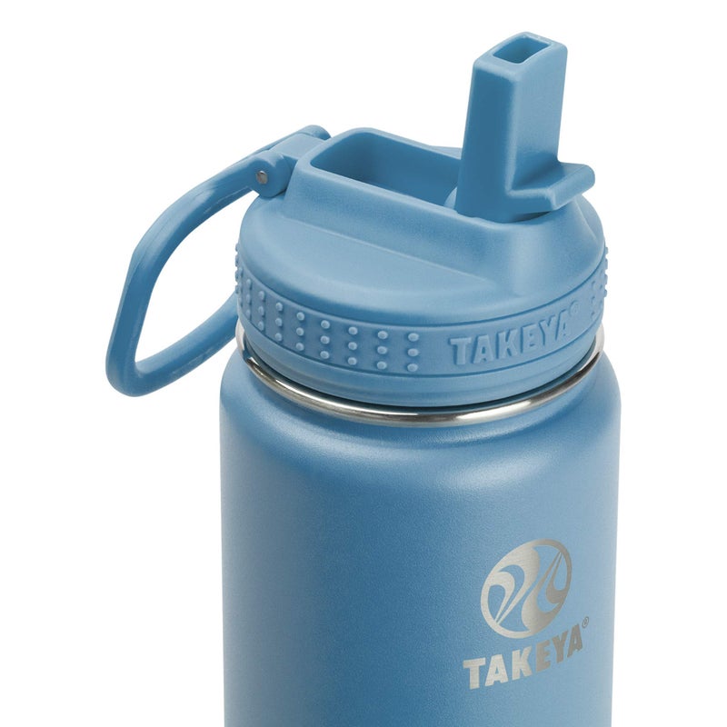 Takeya Actives Water Bottle with Straw Lid - Durable & Easy-Care Water Bottle with Stainless Steel Insulation - BPA-Free Lid with Carry Handle & Straw - Dishwasher-Safe - 24 oz, Bluestone - Image 2