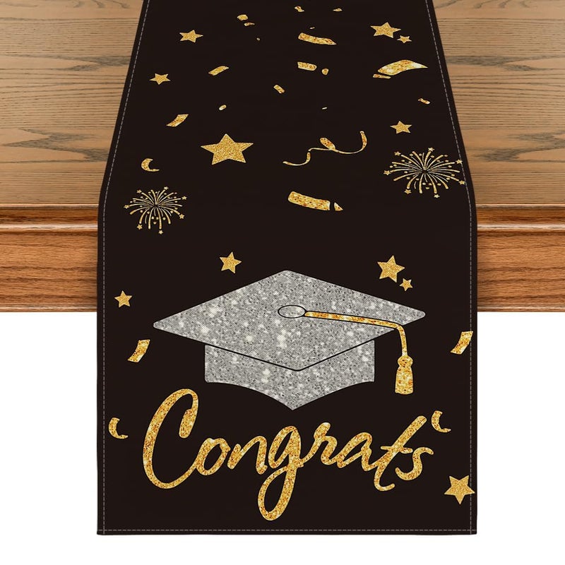 Artoid Mode Artoid Mode Congrats Table Runner Diploma Cap 2025 Graduation Holiday Kitchen Dining Table Runners for Home Party Decor 13 x 36 Inch