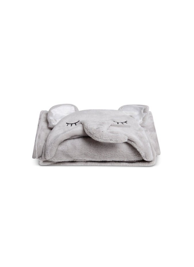 Mothers Choice - Hooded Coral Fleece Baby Blanket - Elephant Design Baby Blanket  with Cute Ears - Soft & Cozy Blanket - 75x100 cm - Newborn to 4 Years – Grey - Image 1
