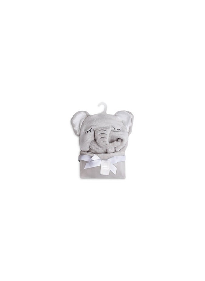 Mothers Choice - Hooded Coral Fleece Baby Blanket - Elephant Design Baby Blanket  with Cute Ears - Soft & Cozy Blanket - 75x100 cm - Newborn to 4 Years – Grey - Image 1