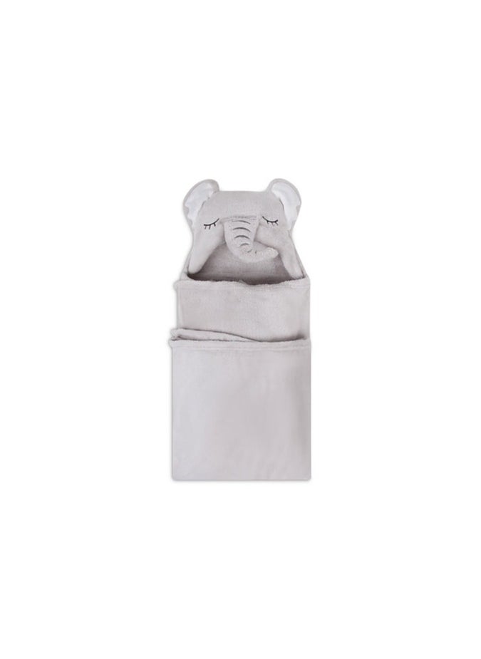 Mothers Choice - Hooded Coral Fleece Baby Blanket - Elephant Design Baby Blanket  with Cute Ears - Soft & Cozy Blanket - 75x100 cm - Newborn to 4 Years – Grey - Image 1