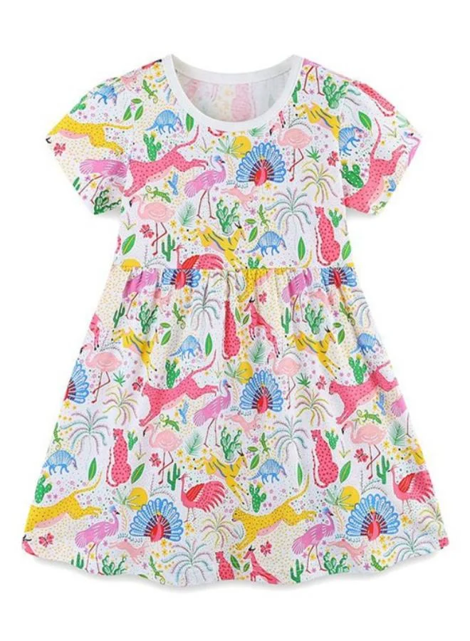 يونيكي White Fit & Flare Crew Neck Printed Dress