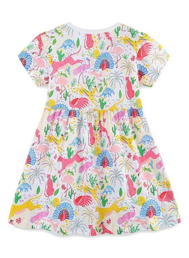 يونيكي White Fit & Flare Crew Neck Printed Dress