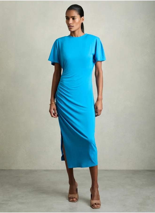 REISS Side Ruched Midi Dress