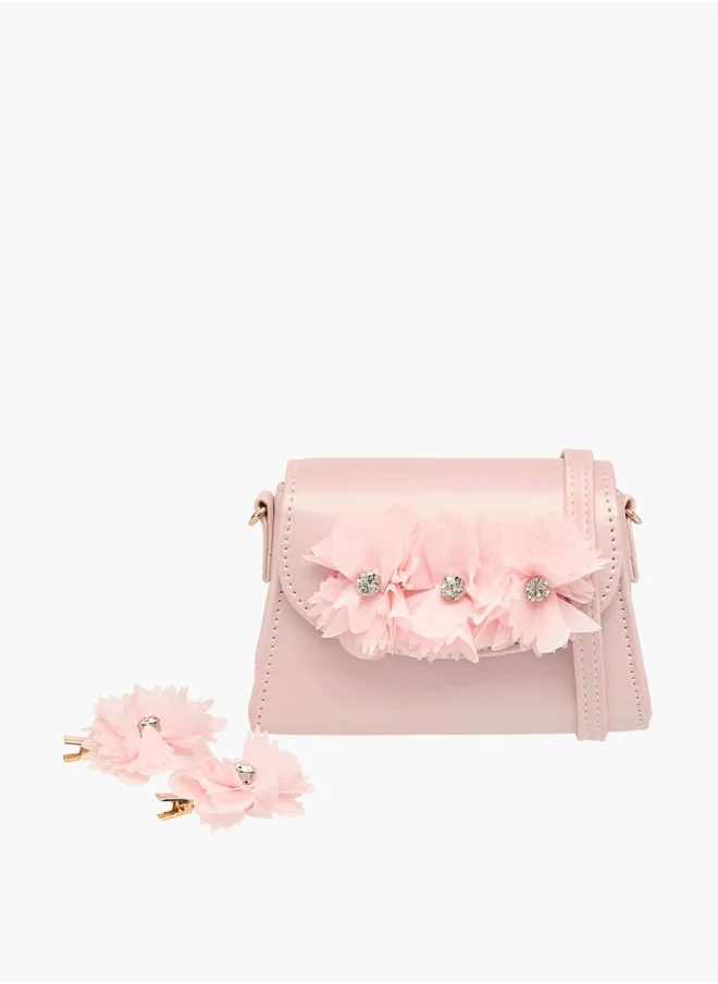 Little Missy Girls Floral Accent Crossbody Bag with 2 Hairpins