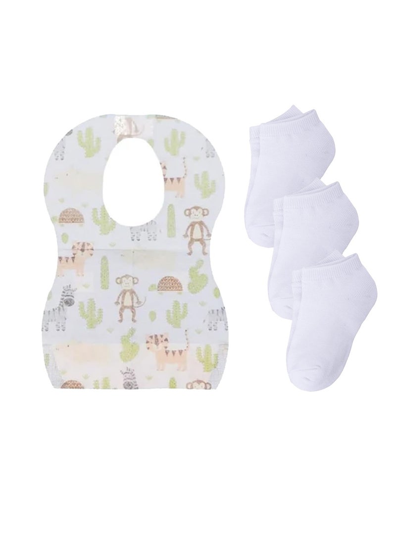 STAR BABiES Star Babies Combo Pack of 2 (Kids socks pack of 3, Disposable Bibs Pack of 10) - White  - Image 1