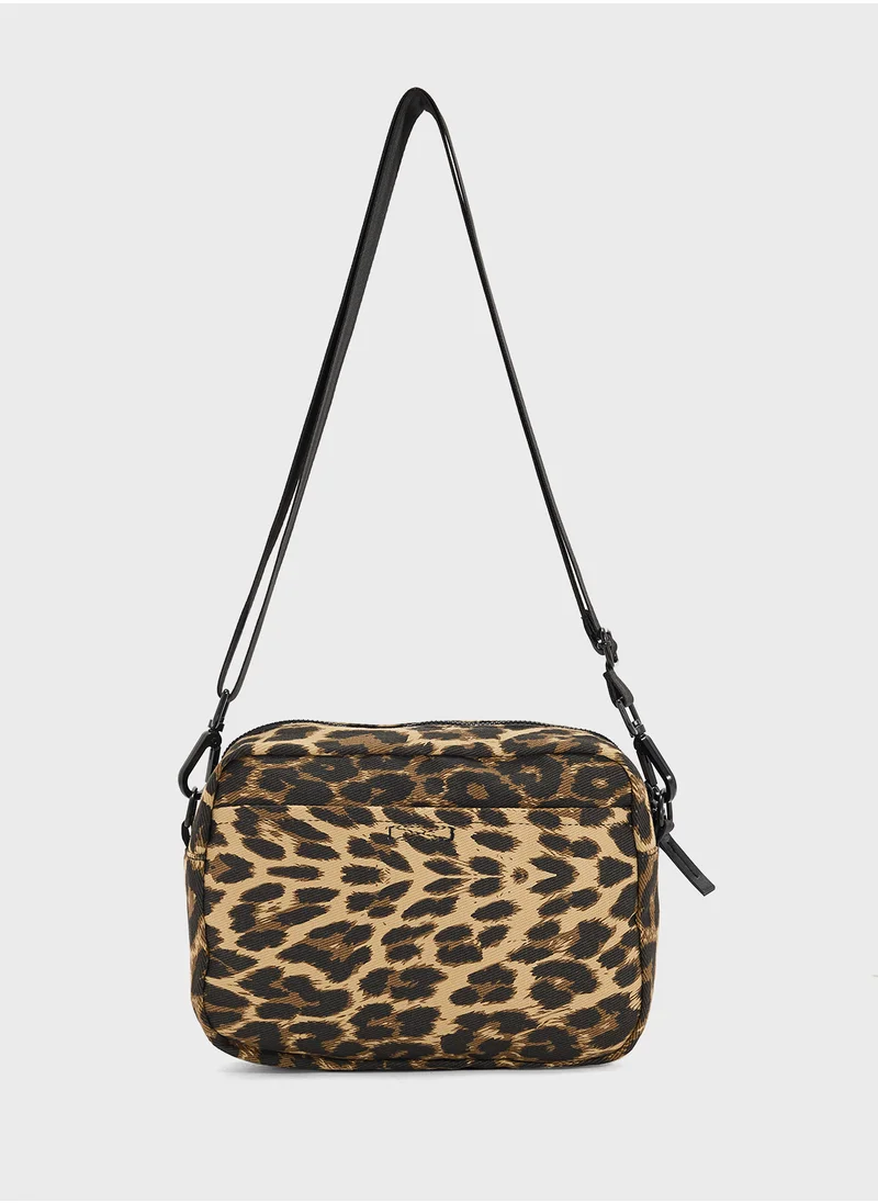 نيو ايرا Leopard Printed Canvas Waist Bag
