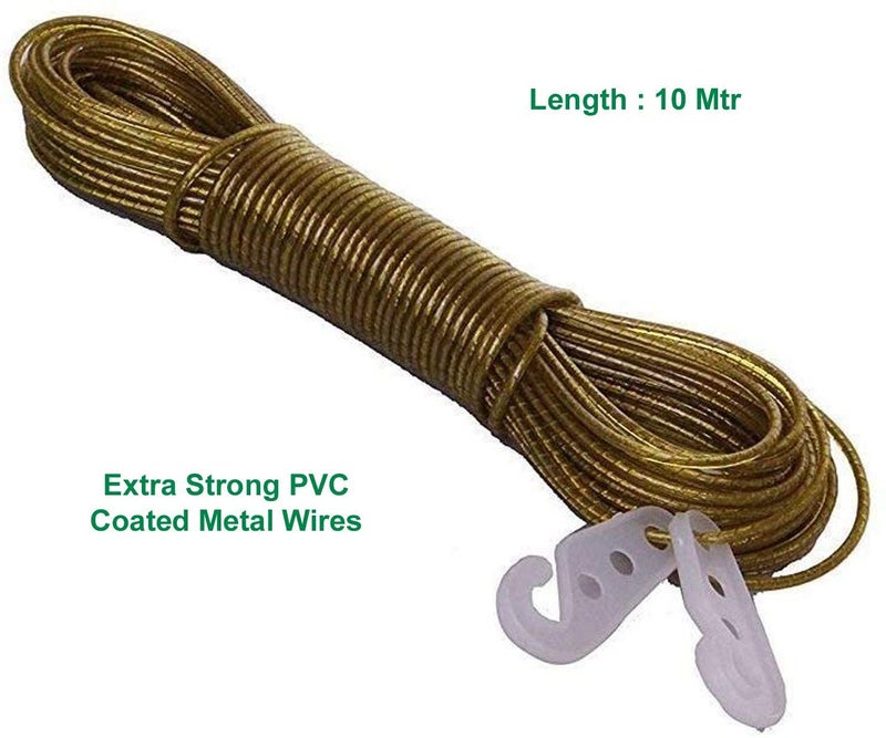 Aternal Cloth Drying Rope Clothesline 10 Meter Washing Line Rope PVC Coated Steel Wire Rope for Drying ClothesClothesline AntiRust Multipurpose Wire Rope with 2 Plastic Hooks 2 Piece Multicolor - Image 3