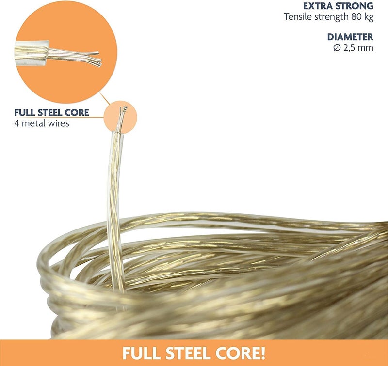 Aternal Cloth Drying Rope Clothesline 10 Meter Washing Line Rope PVC Coated Steel Wire Rope for Drying ClothesClothesline AntiRust Multipurpose Wire Rope with 2 Plastic Hooks 2 Piece Multicolor - Image 2