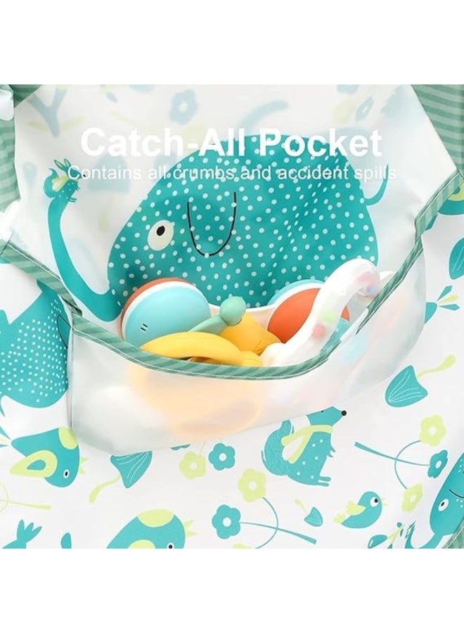 NIKITA.VIVI مئزر مطبخ للأطفال بنمط كرتوني فيل وفأر مقاوم للماء بأكمام طويلة مآزر للأطفال الرضع مآزر فنية للأطفال مع جيب مآزر تغذية للأطفال الرضع - Image 2