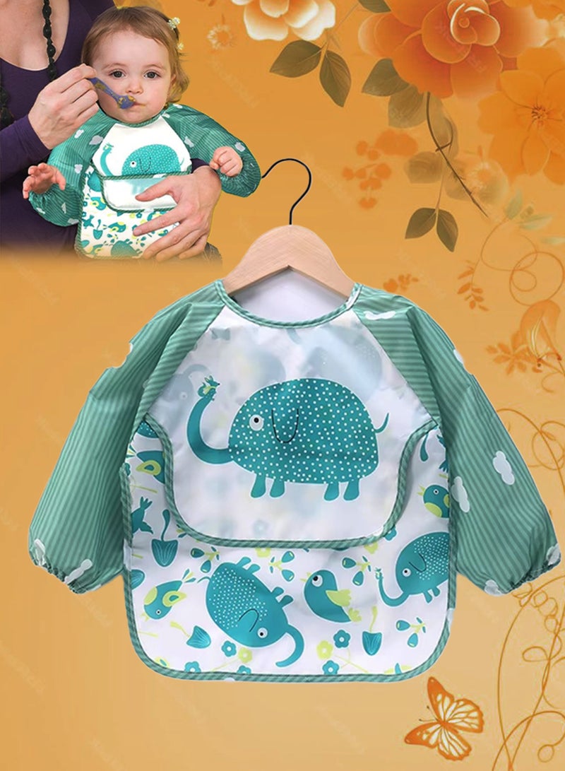 NIKITA.VIVI مئزر مطبخ للأطفال بنمط كرتوني فيل وفأر مقاوم للماء بأكمام طويلة مآزر للأطفال الرضع مآزر فنية للأطفال مع جيب مآزر تغذية للأطفال الرضع - Image 1