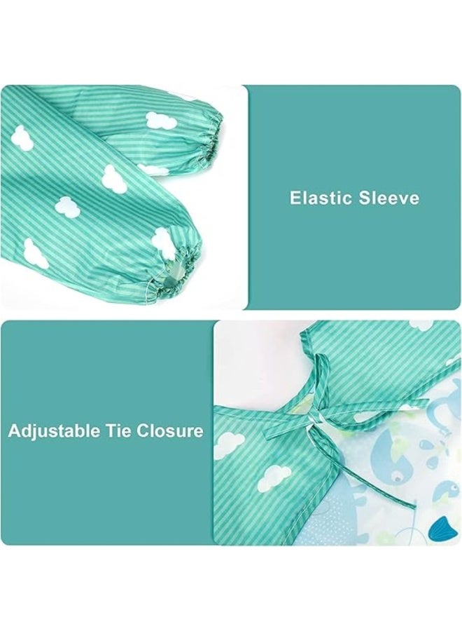 NIKITA.VIVI مئزر مطبخ للأطفال بنمط كرتوني فيل وفأر مقاوم للماء بأكمام طويلة مآزر للأطفال الرضع مآزر فنية للأطفال مع جيب مآزر تغذية للأطفال الرضع - Image 4