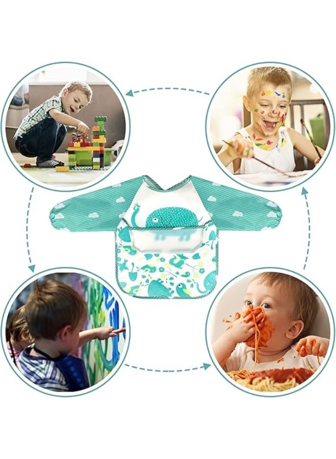 NIKITA.VIVI مئزر مطبخ للأطفال بنمط كرتوني فيل وفأر مقاوم للماء بأكمام طويلة مآزر للأطفال الرضع مآزر فنية للأطفال مع جيب مآزر تغذية للأطفال الرضع - Image 3