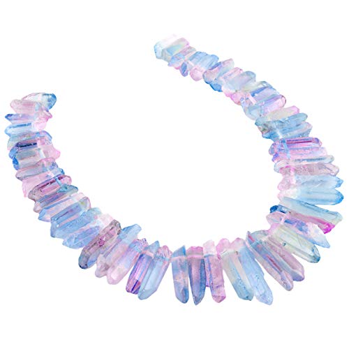 rockcloud Natural Rock Crystal Points Titanium Coated Clear Quartz Sticks Spikes Top Drilled 15 inch StrandPinkBlue