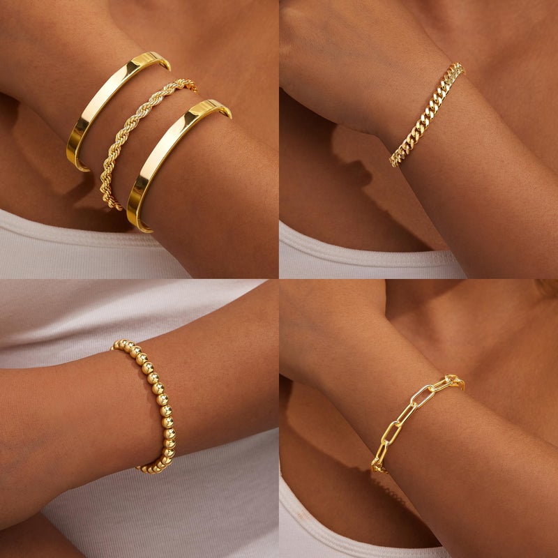 Gokeey Chunky Gold Bracelets for Womenc Trendy, 14k Gold Plated Cuff Bracelet Non Tarnish Rope Cable Paperclip Cuban Link Chain Bangle Bracelet Set Stack Jewelry - Image 3