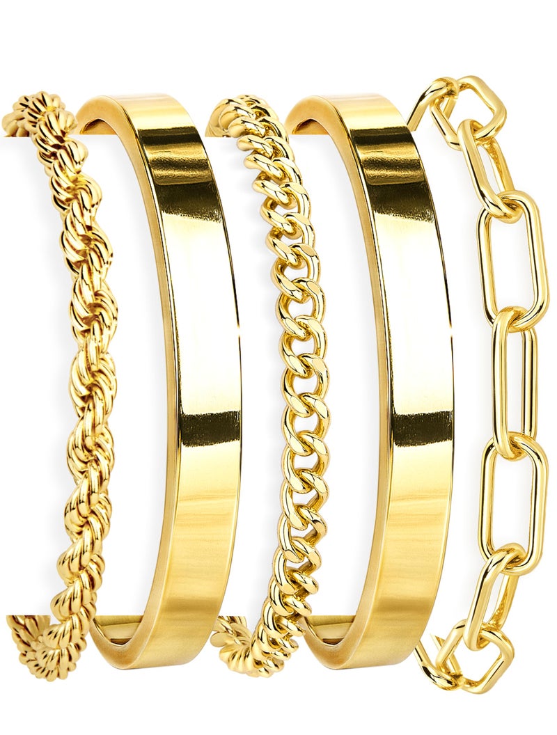 Gokeey Chunky Gold Bracelets for Womenc Trendy, 14k Gold Plated Cuff Bracelet Non Tarnish Rope Cable Paperclip Cuban Link Chain Bangle Bracelet Set Stack Jewelry - Image 1