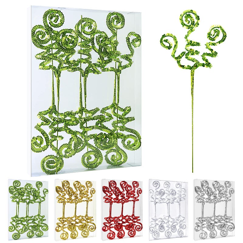 ZHANYIGY 6PC Set Green Christmas Decoration PicksSequins Candy Shape Curly Pick Christmas Tree Decorations Home Office Party Decorations Gifts