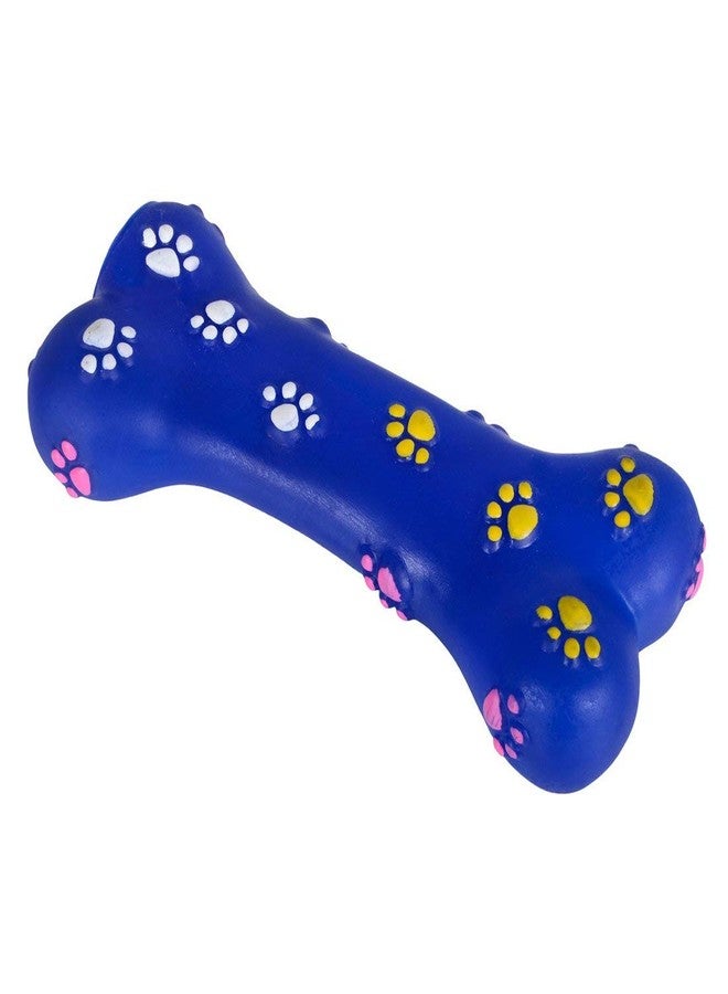 Pet Guard Colorful Squeaky Rubber Non Toxic Sound & Chew Bone Toy with Paw Prints for Puppies & Small Dogs (Color May Vary)