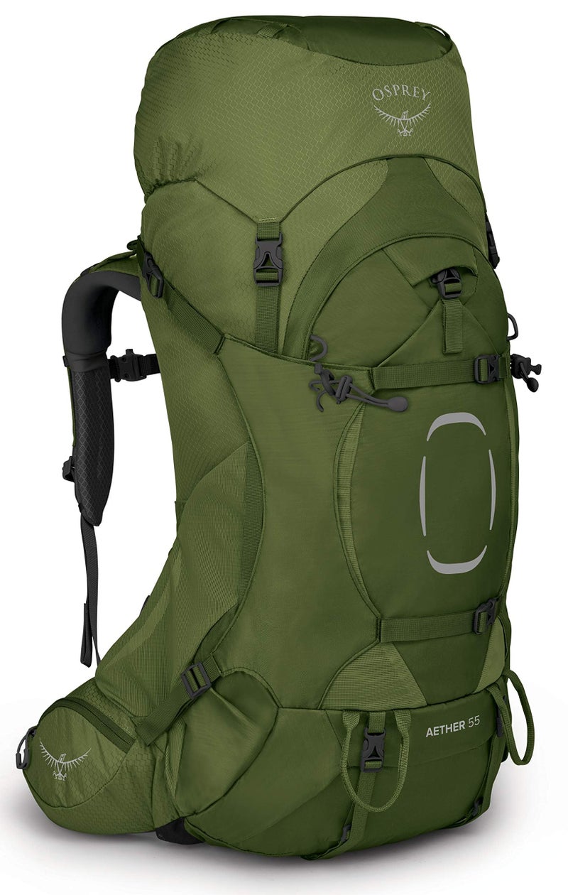 Osprey Aether 55L Mens Backpacking Backpack Garlic Mustard Green LXL