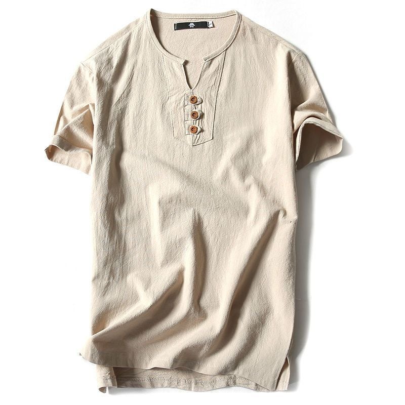 Men's Summer Plus Size Linen T-shirt Men's Thin Fat Loose Cotton Linen T-shirt Short Sleeve Breathable Sweat Absorbing Moisture - Image 1
